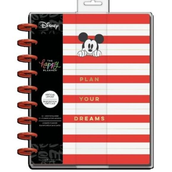 Happy Planner Disney Mickey Mouse Red Stripes Plan Your Dreams 12 Month Undated - Picture 1 of 4